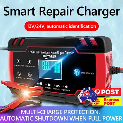 ANHTCzyx 12V-24V 8 Amp Touch Screen Pulse Repair Car Battery Charger 6 Mode Red • $37.79