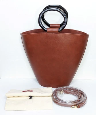 $220 • Buy Staud Seberg Sculptural Handle Bucket Tote Bag Crossbody Strap Brick Leather NEW