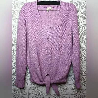 Moth Anthropologie Sweater V Neck Front Tie Purple Cozy Boho • $31.50