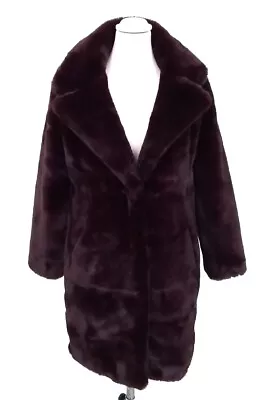 £7.99 • Buy Women's Oasis Coat Size 6 Burgundy Faux Fur Pocket Notch Lapel Hook Eye Used F1