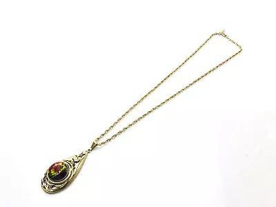 Vintage Whiting & Davis Mystic Fire Topaz Pendant 22  Necklace GOLD TONE • $49.77