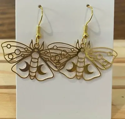 HANDMADE Gold Plated Butterfly Laser Cut Drop Hook Earrings • $11.95