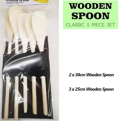 $14.95 • Buy Set Of 5 Wooden Spoons Utensil Kitchen Cooking Rice Spoons Spatula Mix Size