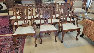 Twelve Chippendale Style Mahogany Dining Chairs • $2595