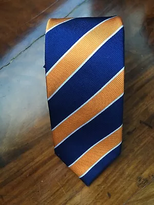 CHARLES TYRWHITT London Men's Orange Blue Stripe Repp Silk Tie 3.25 X 62 In • $34