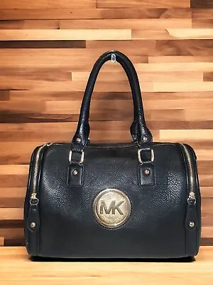 Michael Kors Pebbled Leather Double Handle Fulton Logo Satchel Handbag In Black • $99