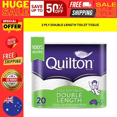 20 Rolls Toilet Paper Deluxe Quilton 3 Ply Double Length Large Roll Tissue Bulk • $35.57