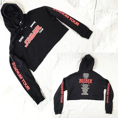 Justin Bieber Purpose Stadium Tour Black Cropped Hoodie Sweatshirt Womens SMALL • $13.78