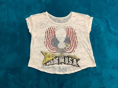 $40 • Buy Lauren Moshi Oversized Sheer Cotton Cropped Graphic Tee Shirt S
