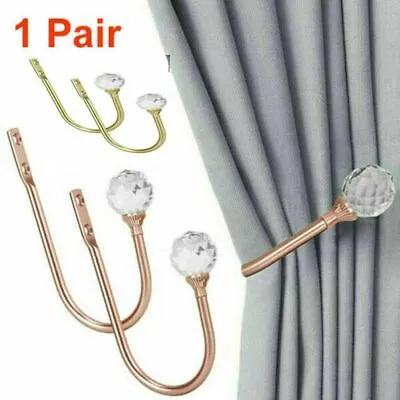2Pcs Metal Crystal Curtain Holdback Wall Tie Backs Hook Hanger Holder Home Decor • £7.78