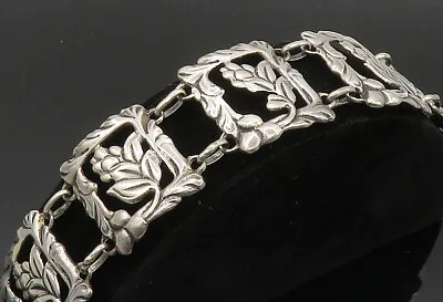 925 Sterling Silver - Vintage Antique Flower Motif Square Chain Bracelet- BT8134 • $158.71