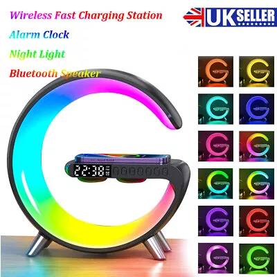 15W Alarm Clock Wireless Fast Charger Station RGB Atmosphere Night Light Speaker • £41.58