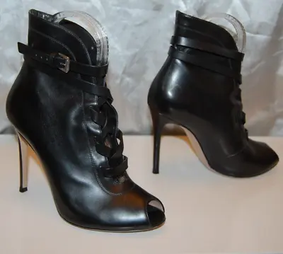 $385 • Buy 38.5 Us 8.5 ❤️ Gianvito Rossi  Vamp Black Leather Lace Up High Heel Ankle Boots