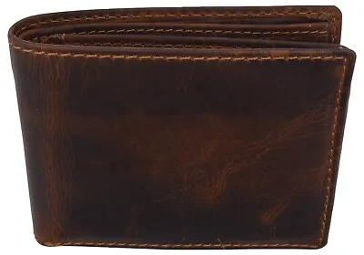 RFID Blocking Brown Vintage Leather Men's Bifold Center Flap Wallet • $14.98