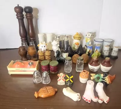 Lot Of 47 Vintage Salt And Pepper Shaker Variety Wood Ceramic Tin Glass  Japan • $24