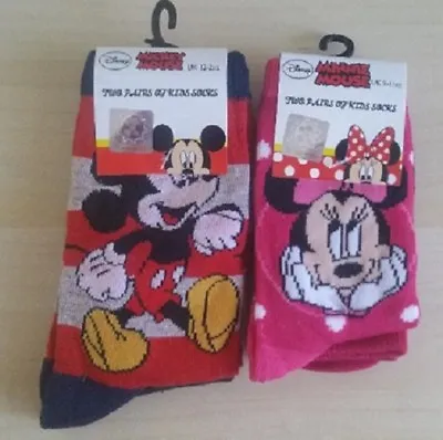 Disney Children`s Minnie Mouse/ Mickey Mouse Design 2 Pairs Of Kids Socks • £3.99