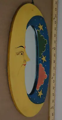 Vintage Oval MOON FACE Wooden Mirror 16 Inches X 7.75 Inches • $25