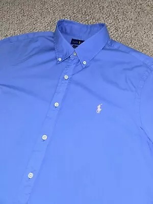 Polo Ralph Lauren Shirt Men’s Blue S/Sleeve Large Slim Fit Featherweight Twill • £29.99