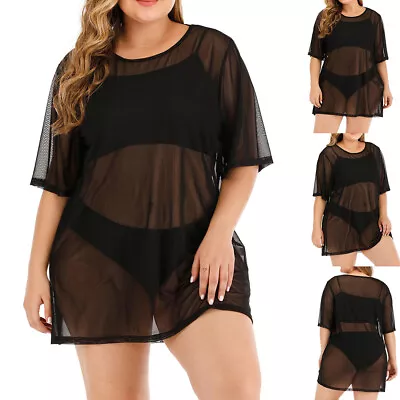£8.49 • Buy Plus Size Lady Sheer Mesh Bikini Cover Up Dress Sarong Swimwear Kaftan Beach Top