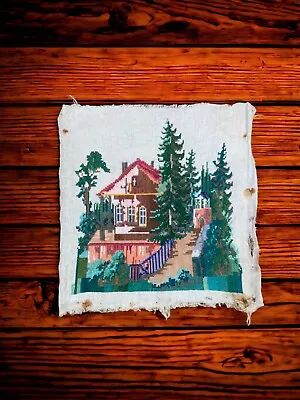 Vintage Embroidered Picture On Canvas Without A Frame House And Nature №1 • $25