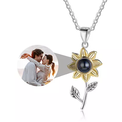 Personalize 925 Silver Women Sunflower Projection Photo Necklace Mother Mom Gift • $19.99