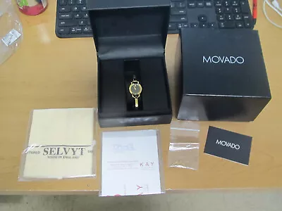 Movado Rondiro Gold-Tone Black Dial Swiss Quartz Watch-13288425 Excellent • $279.99