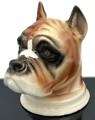 Boxer Dog Head Vase Planter Realistic Ceramic 6 In Tall Vintage 1950s MCM • $24