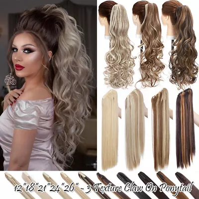 Ponytail Clip In Hair Extensions Jaw Claw Pony Tail Long Fake Hairpiece As Human • £15.30