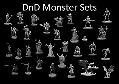 DnD Monster Sets Ghoul Drow Lich Orc Mindflayer Dragon Bugbear Hag Skeleton 32mm • £13.99