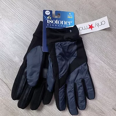 Isotoner Gloves Men Grey Black Med Smart Touch Smartdri Fleece Lined Repellent • $9.34