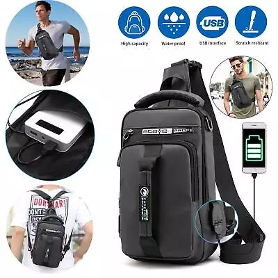 Men's Sling Crossbody Bag Anti-theft Chest Pack Shoulder Backpack USB Waterproof • $13.48