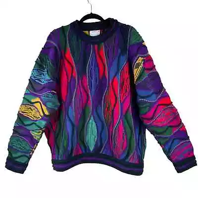 Vintage 90’s Coogie Australia Multicolor 3D Textured Knit Sweater Biggie Size L • $504.14