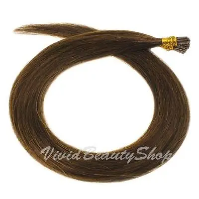 25 I Stick Tip Micro Beads Straight Remy Human Hair Extensions Chestnut Brown #6 • $35.99