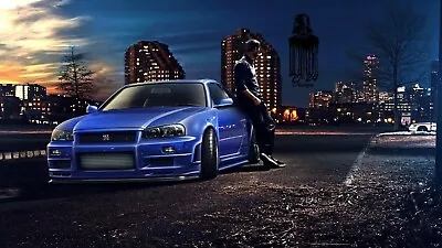 FAST FURIOUS PAUL WALKER NISSAN SKYLINE FILM MOVIE 30x20 Inch Canvas Framed UK • £29