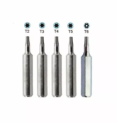 Torx Screwdriver Bit Set T2 T3 T4 T5 TR6 (T6H Security Torx) Repair Hex 4mm • $6.99