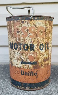 Vintage Oil Can Folk Art Bucket Esso Uniflo 5 Quart Advertising Tin Gas Sign 5QT • $57.95