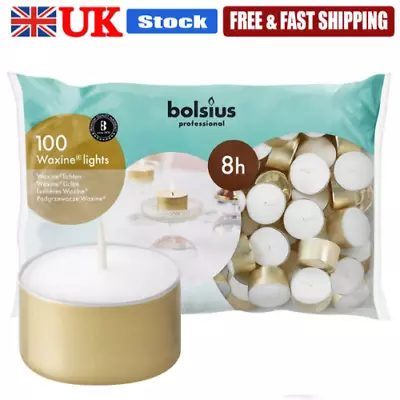 Premium BOLSIUS 8 Hour Burn Candles GOLD CUP Tea Lights VARIOUS SIZE PACKS UK • £21.99