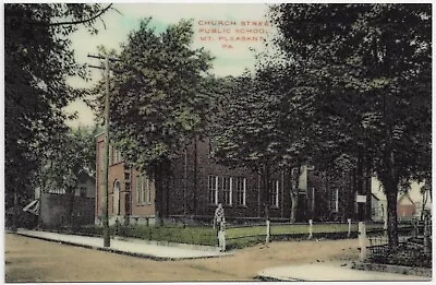 Laminated Reproduction Postcard Mount Pleasant PA Church Street Public School • $5.95