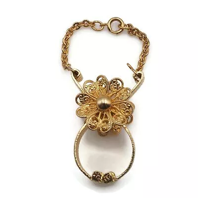 Vintage Gold Tone Filigree Flower Fashion Glove Clip With Chain  1.72 Inch • $18