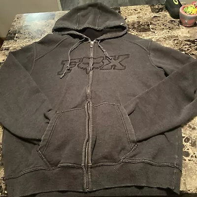 Vintage Fox Racing Full Zip Up Gray Sweater Hoodie Adult Size Large • $20