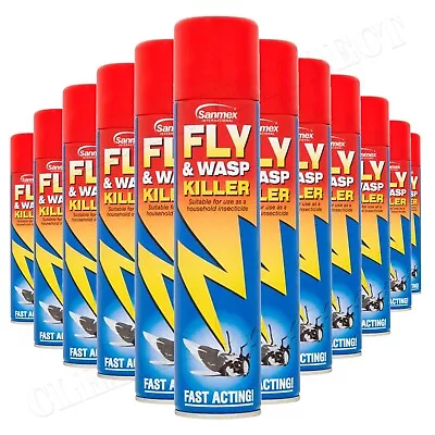 Sanmex Fly & Wasp Killer Spray 300ml Household Insectide Power Pest Control X 12 • £22.95