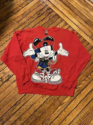 Vintage 90s Mickey Unlimited Crewneck Sweatshirt Red Size Large Mouse USA Made • $7.31