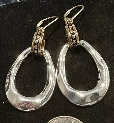 Modernist Artisan Sterling Silver Two Tone Teardrop Modeled Drop Earrings • $11.99