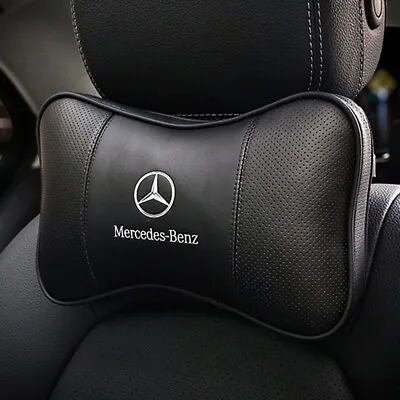 2PCS Car Seat Headrest Neck Cushion Pillows For Mercedes-Benz Black Real Leather • $33.88