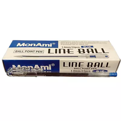 Vtg MonAmi Line Ball Point Pen Box Of 9 1.0mm Blue RARE HTF NEW • $13.30