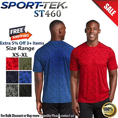 Sport-Tek ST460 Mens Short Sleeve Digi Camo Moisture Wicking Crew Neck T-Shirt • $15.53