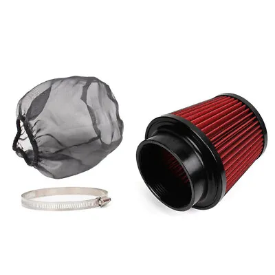 4  100mm Red Inlet Car Truck Air Intake Cone Dry Air Filter W/ Filter Sock Cover • $21.99