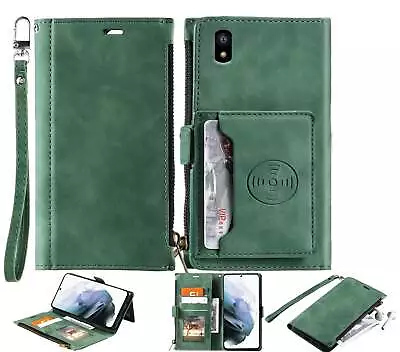 Zte Blade A5 2019 Suede Wallet Case Zip Pouch Back Pocket/Stand Lanyard • $13.50