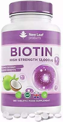 £10.95 • Buy Biotin Hair Growth 365 Tablets 12000mcg & Coconut Highest Strength Skin Nails