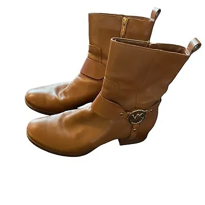 Michael Michael Kors Bootie Brown Leather Mid Calf Boots Side Zip Size 8.5 Women • $45